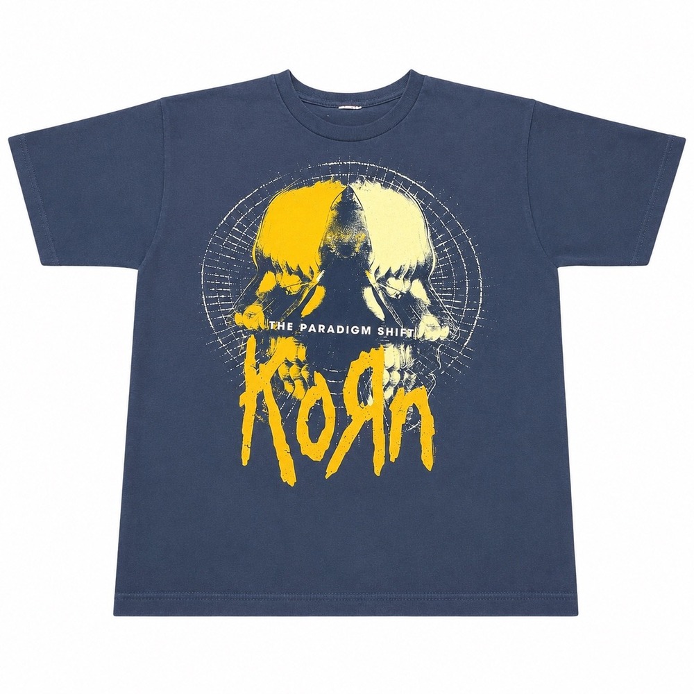 Korn The Paradigm Shift Band T-Shirt Navy Blue Skull Graphic Mens Lage